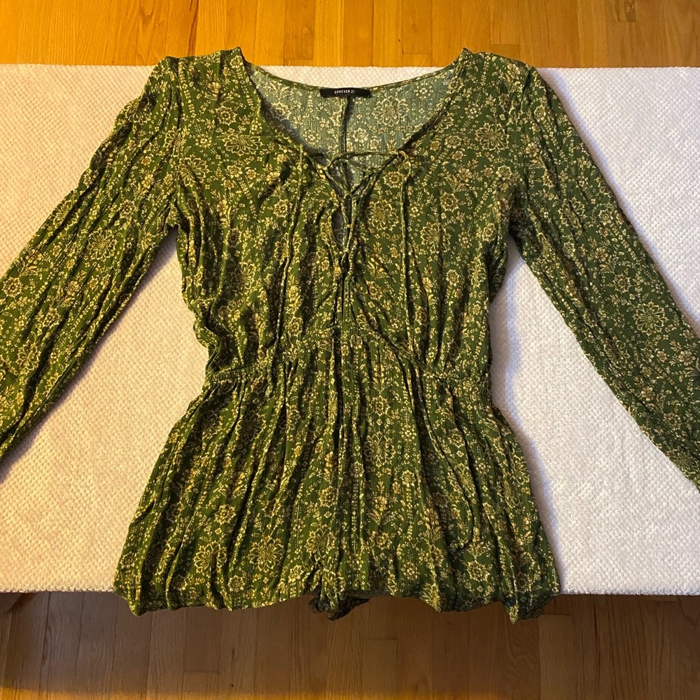Boho lace front long sleeve romper